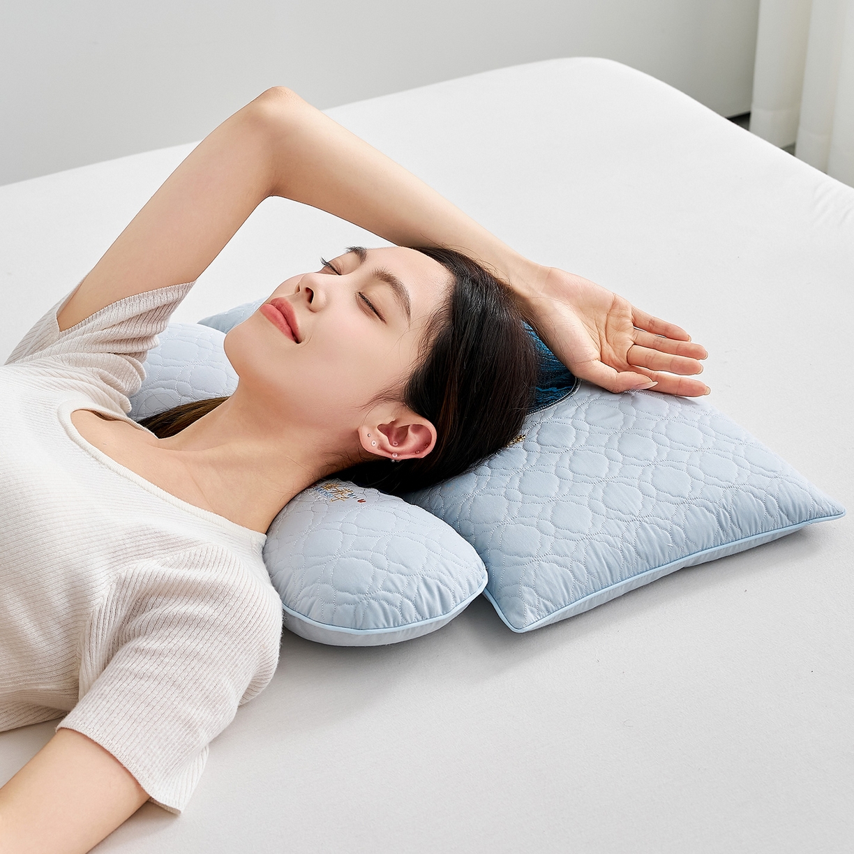 91家纺网 家纺一手货源 找家纺 乐可 2025新款金荞子二合一枕枕头枕芯 金荞子套装-蓝