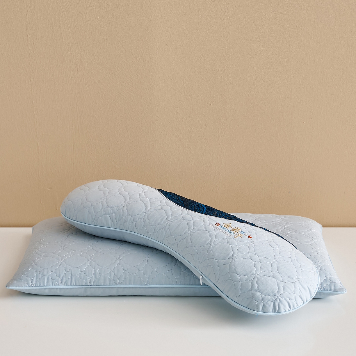 91家纺网 家纺一手货源 找家纺 乐可 2025新款金荞子二合一枕枕头枕芯 金荞子套装-蓝