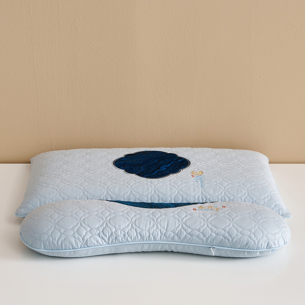 91家纺网 家纺一手货源 找家纺 乐可 2025新款金荞子二合一枕枕头枕芯 金荞子套装-蓝