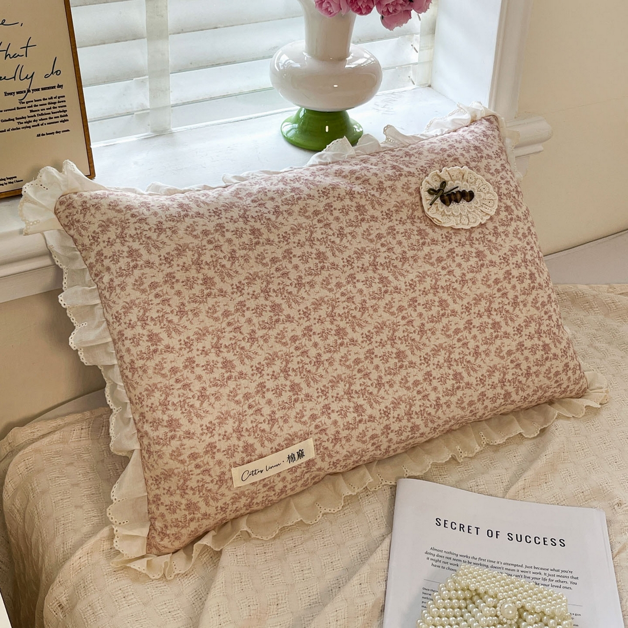 91家纺网 家纺一手货源 找家纺 亦帆枕芯 2025新款棉麻法式花边枕荞枕芯加枕套荞麦款丝绒款可选40x60cm 一米阳光-粉色碎花