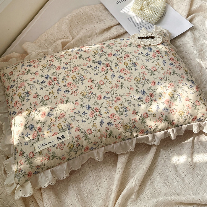 亦帆枕芯 2025新款棉麻法式花边枕荞枕芯加枕套荞麦款丝绒款可选40x60cm 一米阳光-丛林花园