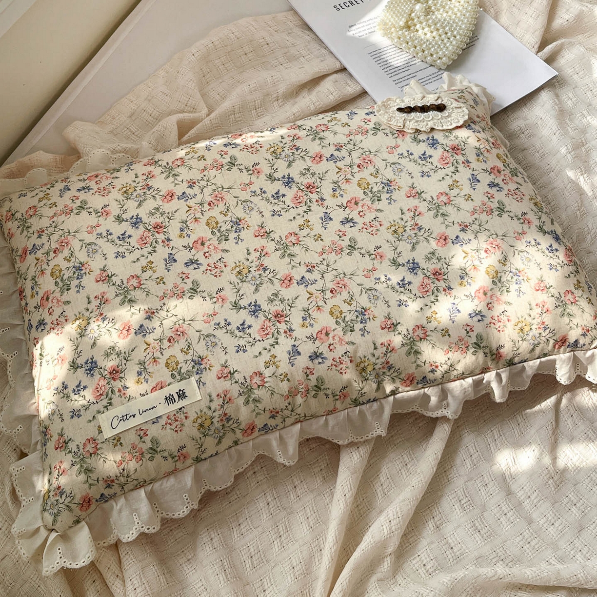 91家纺网 家纺一手货源 找家纺 亦帆枕芯 2025新款棉麻法式花边枕荞枕芯加枕套荞麦款丝绒款可选40x60cm 一米阳光-丛林花园