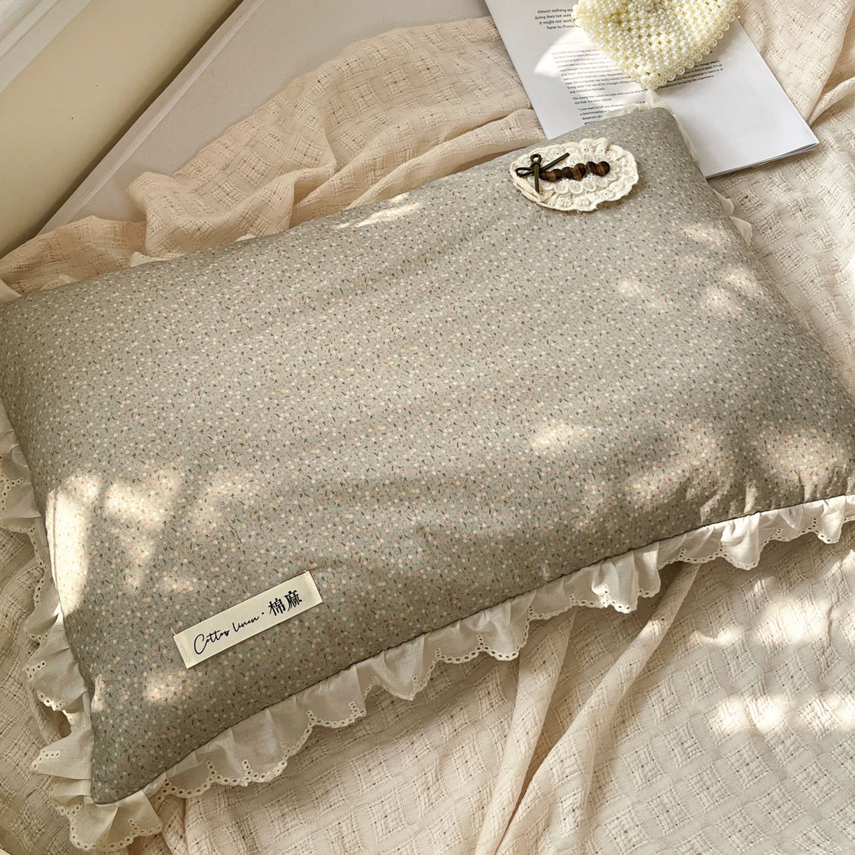 91家纺网 家纺一手货源 找家纺 亦帆枕芯 2025新款棉麻法式花边枕荞枕芯加枕套荞麦款丝绒款可选40x60cm 一米阳光-繁星点点
