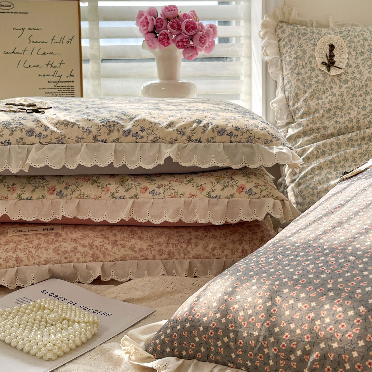 91家纺网 家纺一手货源 找家纺 亦帆枕芯 2025新款棉麻法式花边枕荞枕芯加枕套荞麦款丝绒款可选40x60cm 一米阳光-繁星点点