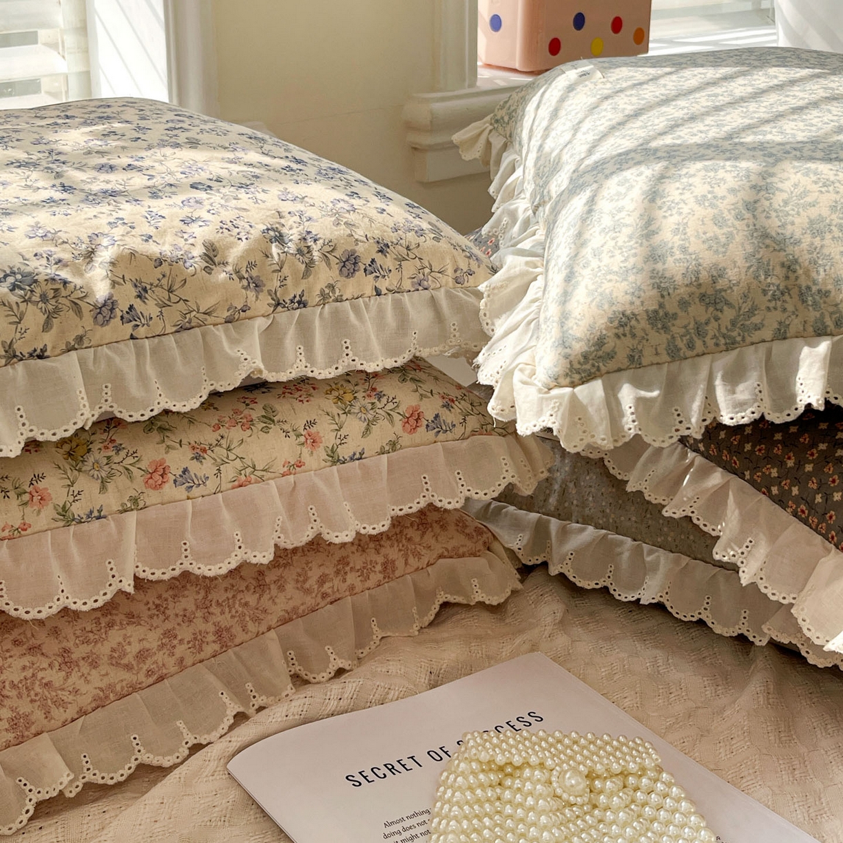 91家纺网 家纺一手货源 找家纺 亦帆枕芯 2025新款棉麻法式花边枕荞枕芯加枕套荞麦款丝绒款可选40x60cm 一米阳光-繁星点点