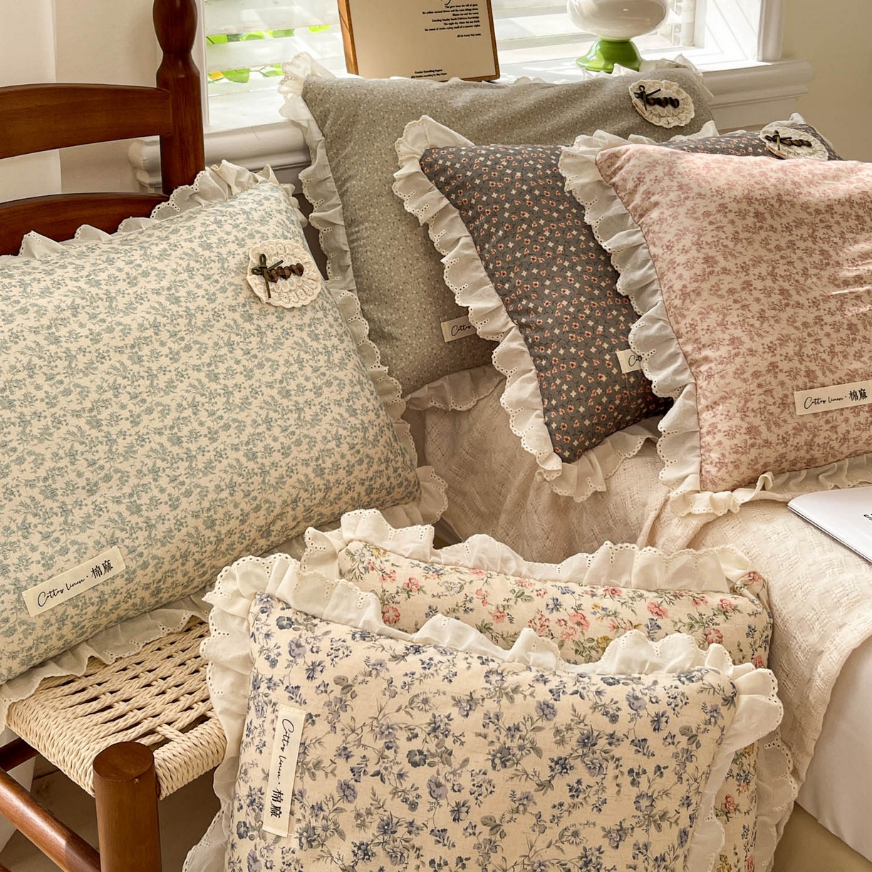 91家纺网 家纺一手货源 找家纺 亦帆枕芯 2025新款棉麻法式花边枕荞枕芯加枕套荞麦款丝绒款可选40x60cm 一米阳光-繁星点点