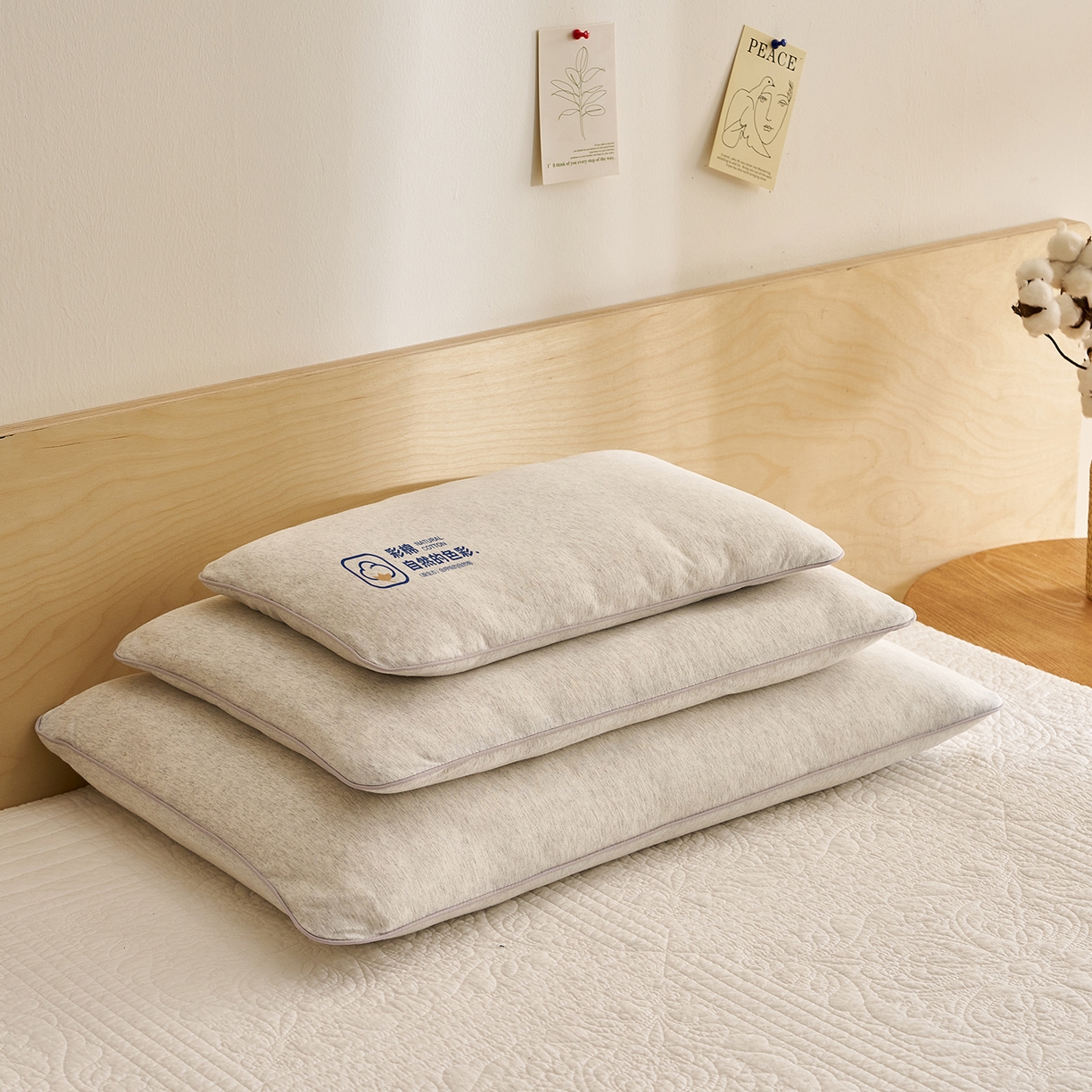 乐可 2025新款全棉天竺棉棉花亲子枕 天竺棉棉花枕-灰-学生