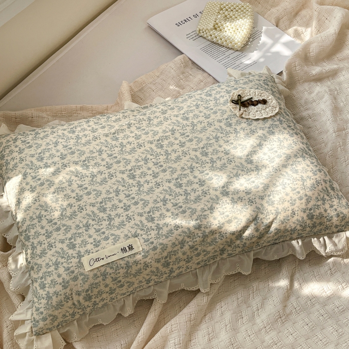 亦帆枕芯 2025新款棉麻法式花边枕荞枕芯加枕套荞麦款丝绒款可选40x60cm 一米阳光-栀子花开