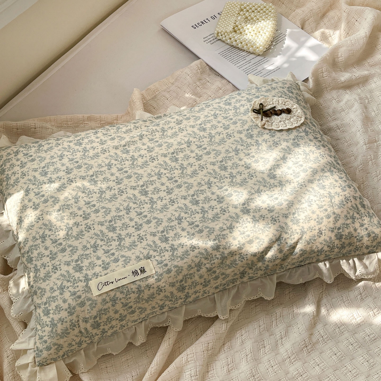 91家纺网 家纺一手货源 找家纺 亦帆枕芯 2025新款棉麻法式花边枕荞枕芯加枕套荞麦款丝绒款可选40x60cm 一米阳光-栀子花开