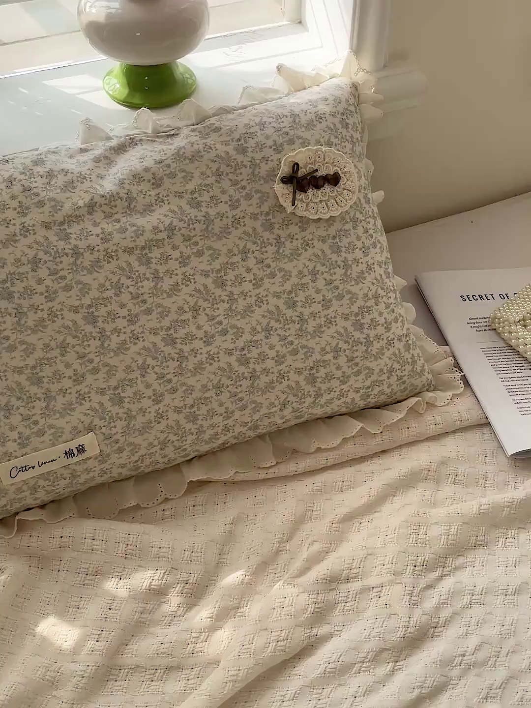 91家纺网 家纺一手货源 找家纺 亦帆枕芯 2025新款棉麻法式花边枕荞枕芯加枕套荞麦款丝绒款可选40x60cm 一米阳光-栀子花开