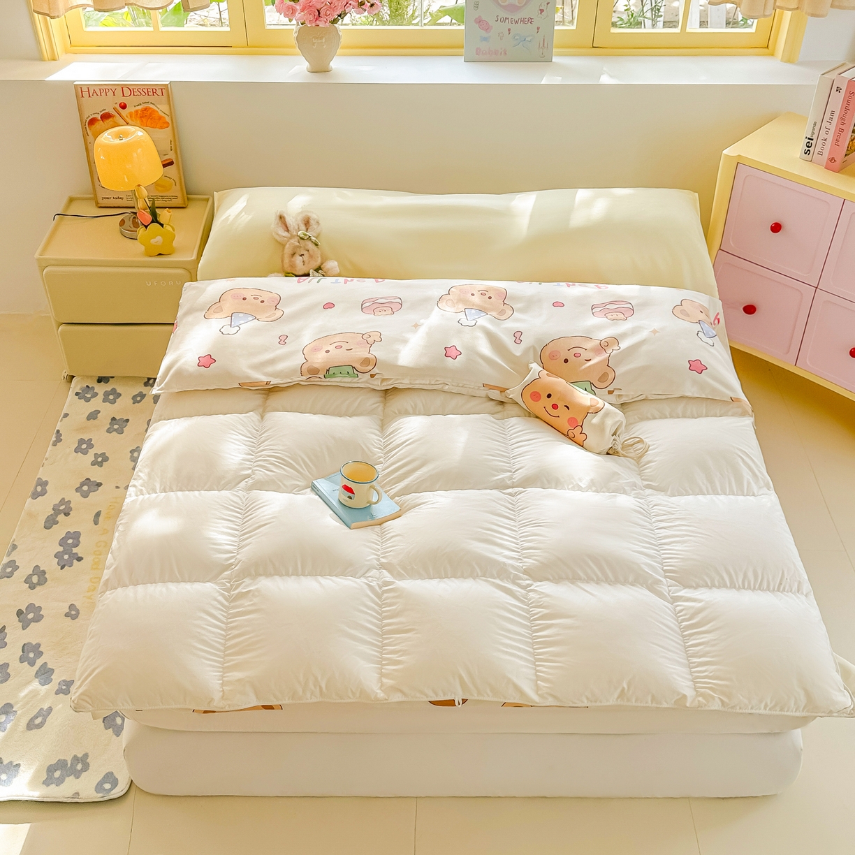 91家纺网 家纺一手货源 找家纺 柒星睡袋 2025新款新升级mini收纳袋印花系列隔脏睡袋 黄油小熊