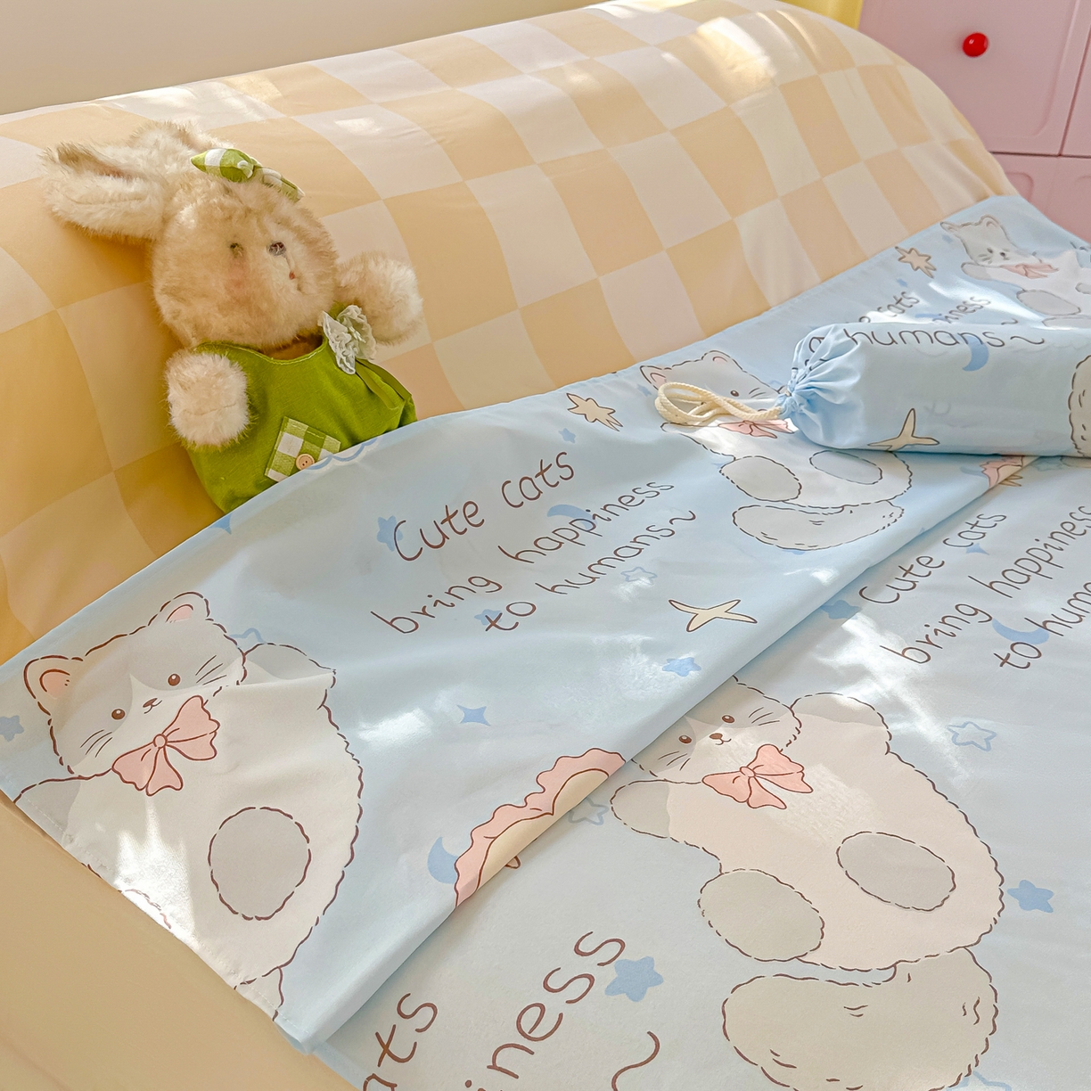 91家纺网 家纺一手货源 找家纺 柒星睡袋 2025新款新升级mini收纳袋印花系列隔脏睡袋 萌宠乐园