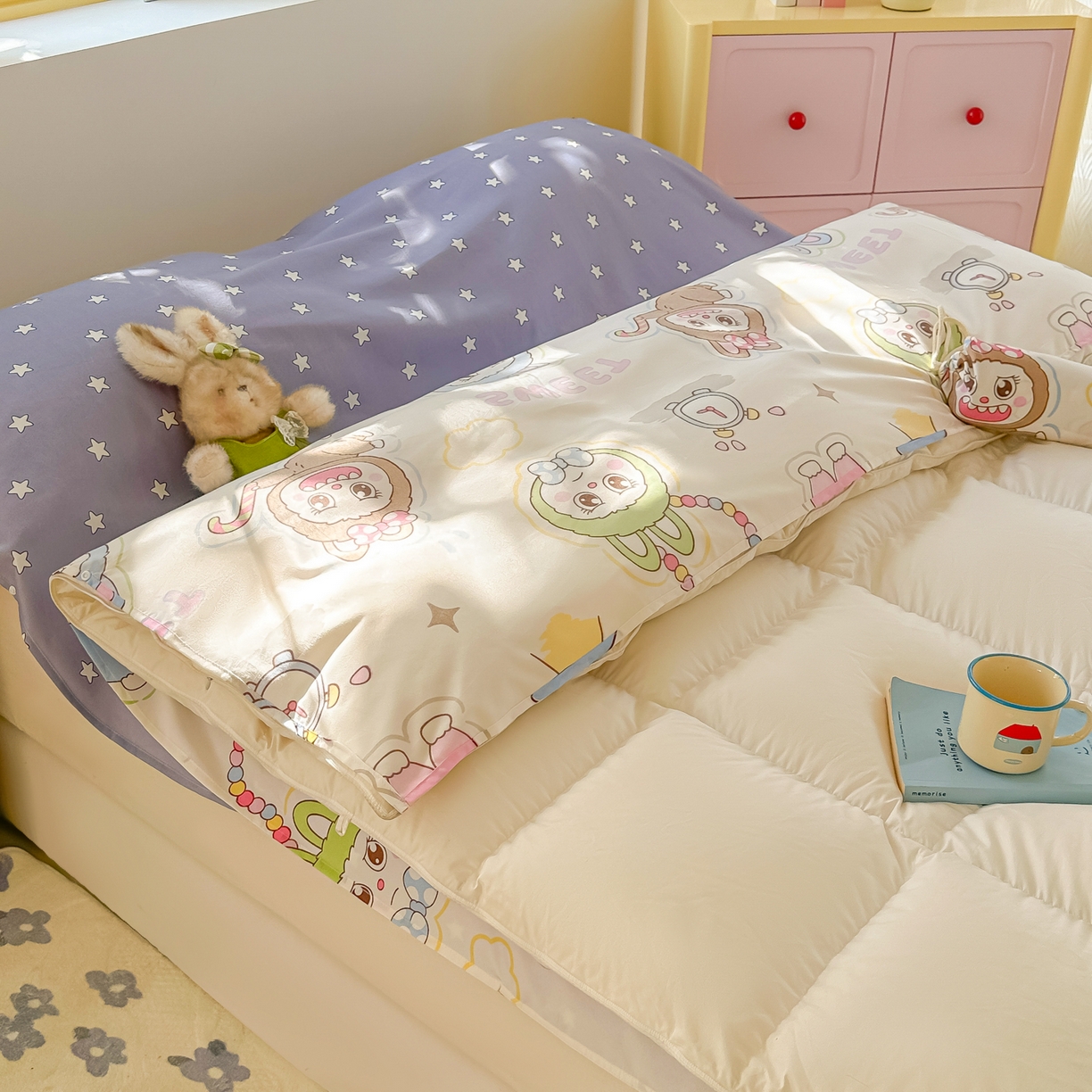 91家纺网 家纺一手货源 找家纺 柒星睡袋 2025新款新升级mini收纳袋印花系列隔脏睡袋 小布布