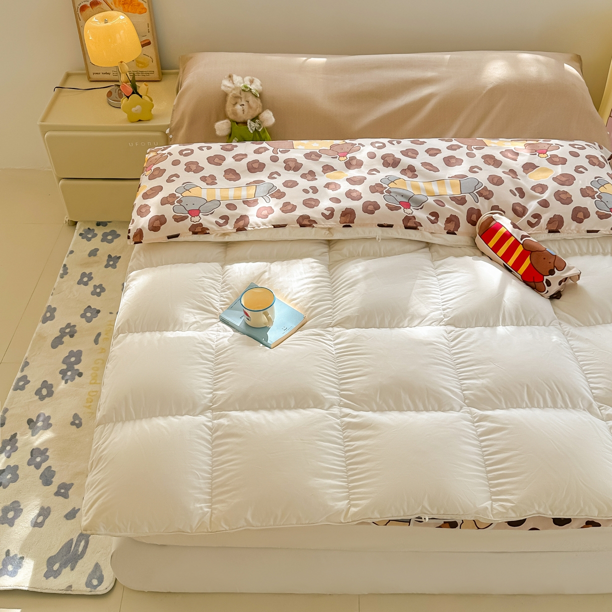 91家纺网 家纺一手货源 找家纺 柒星睡袋 2025新款新升级mini收纳袋印花系列隔脏睡袋 豹纹腊肠