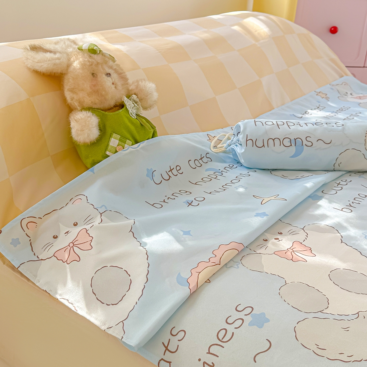 91家纺网 家纺一手货源 找家纺 柒星睡袋 2025新款新升级mini收纳袋印花系列隔脏睡袋 萌宠乐园