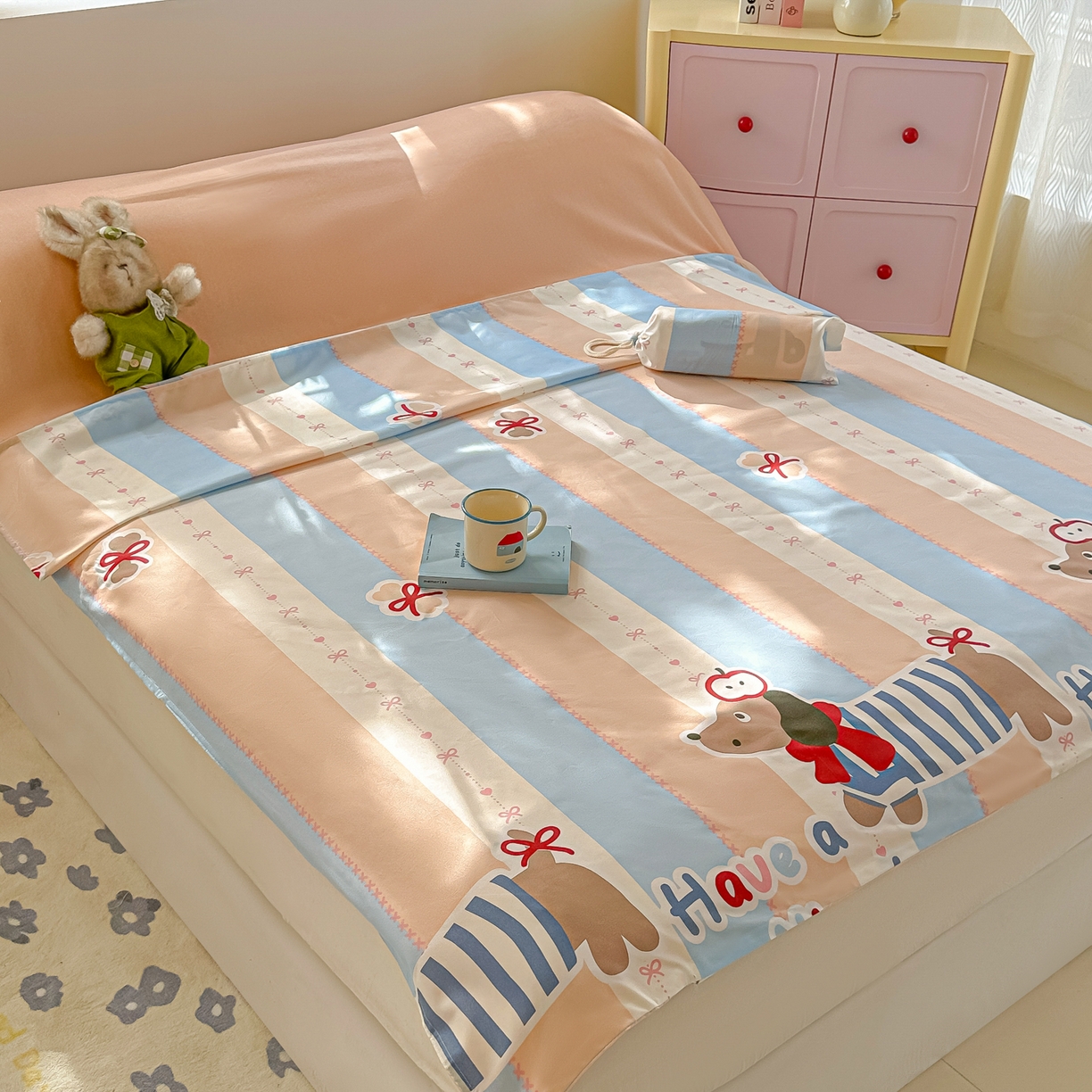 91家纺网 家纺一手货源 找家纺 柒星睡袋 2025新款新升级mini收纳袋印花系列隔脏睡袋 海军小狗