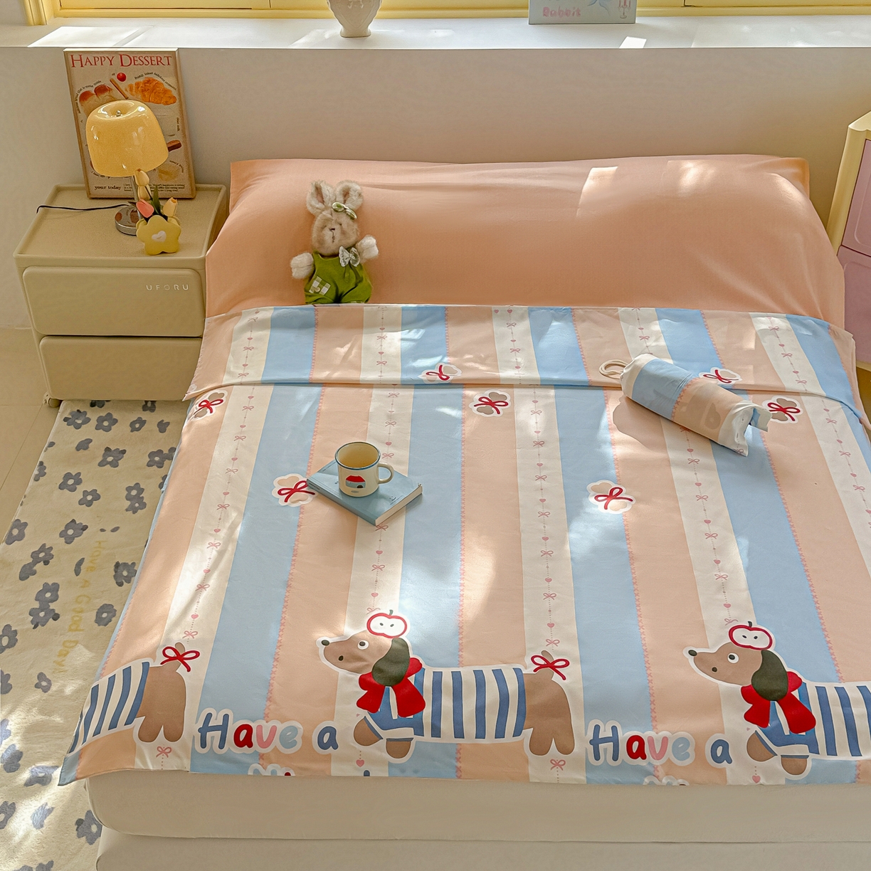 91家纺网 家纺一手货源 找家纺 柒星睡袋 2025新款新升级mini收纳袋印花系列隔脏睡袋 海军小狗