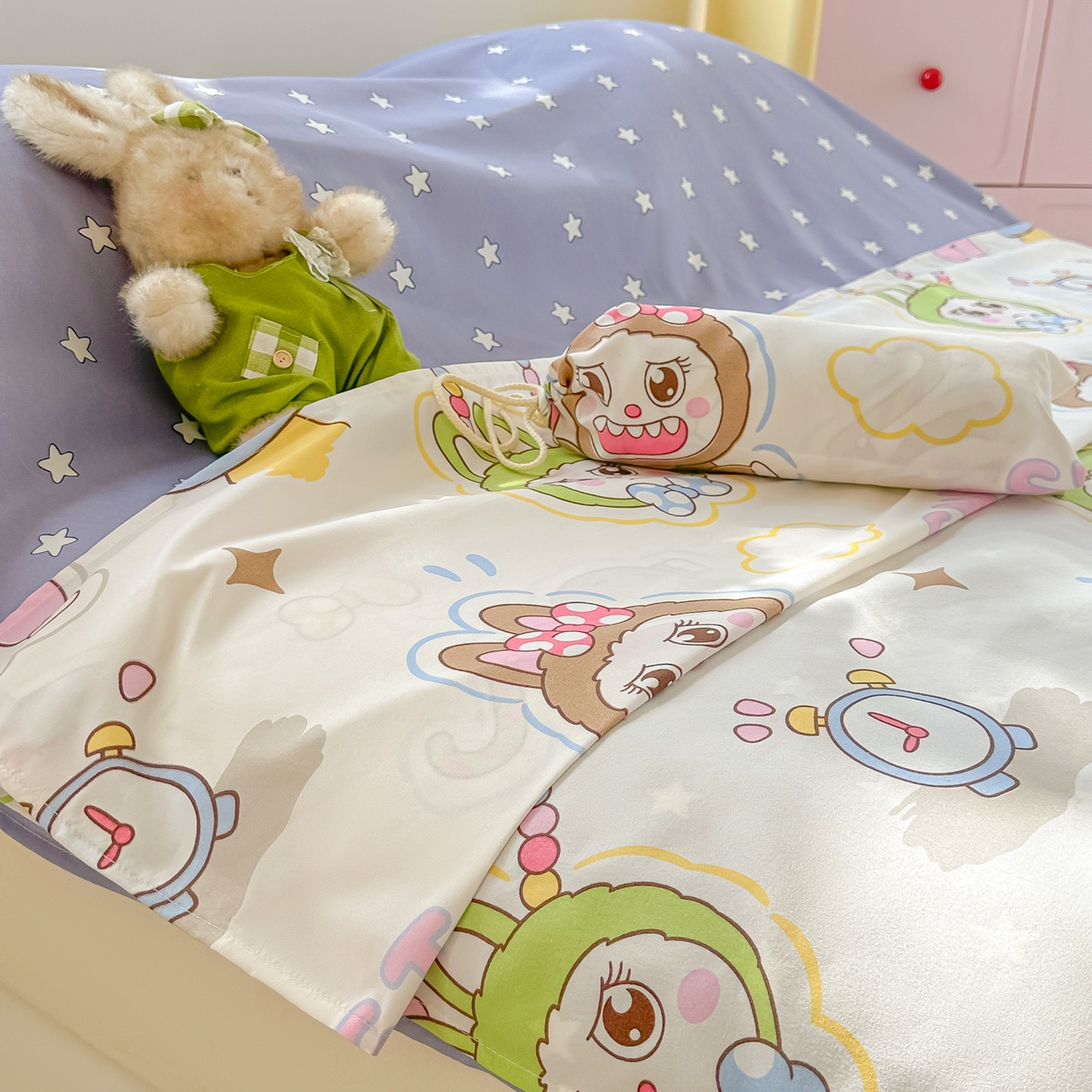 91家纺网 家纺一手货源 找家纺 柒星睡袋 2025新款新升级mini收纳袋印花系列隔脏睡袋 小布布