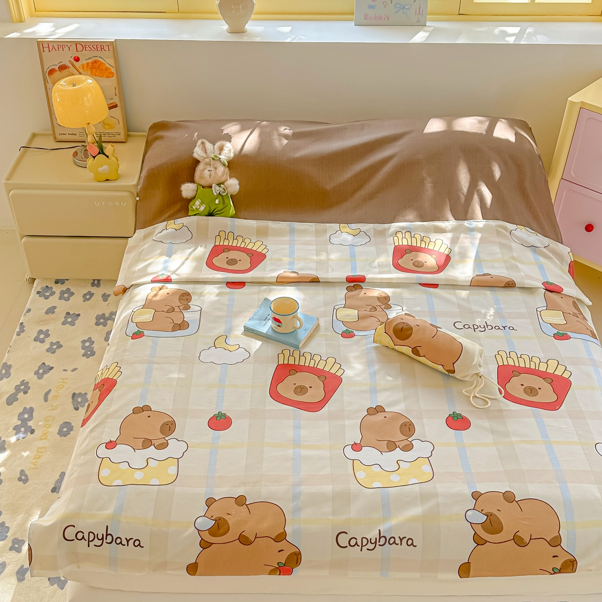 91家纺网 家纺一手货源 找家纺 柒星睡袋 2025新款新升级mini收纳袋印花系列隔脏睡袋 卡比巴拉