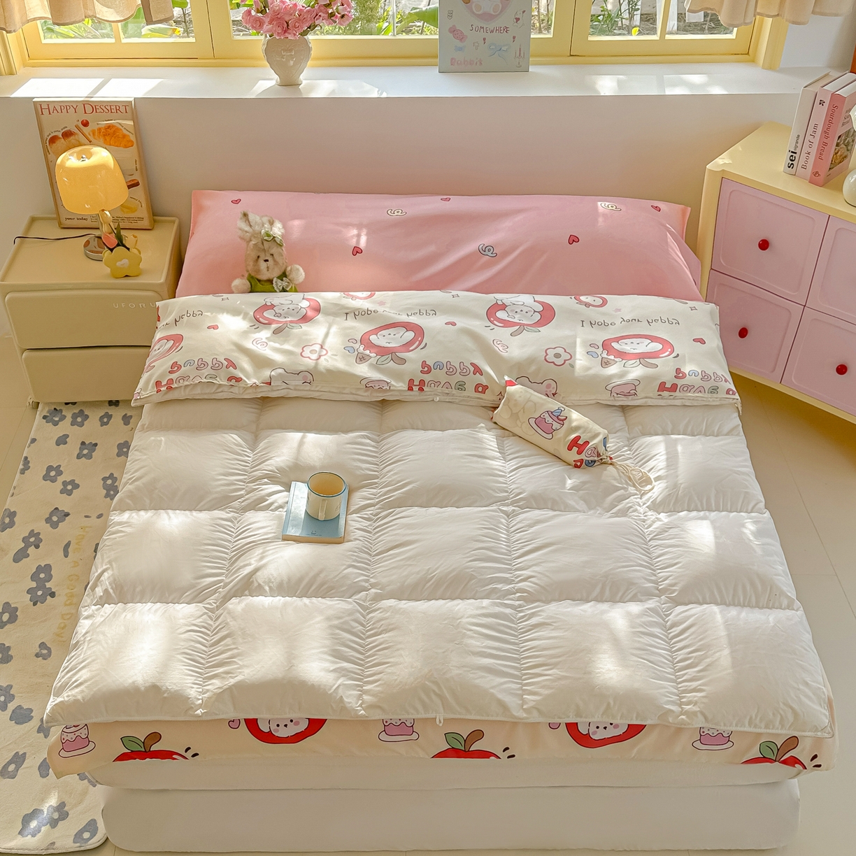 91家纺网 家纺一手货源 找家纺 柒星睡袋 2025新款新升级mini收纳袋印花系列隔脏睡袋 小苹果