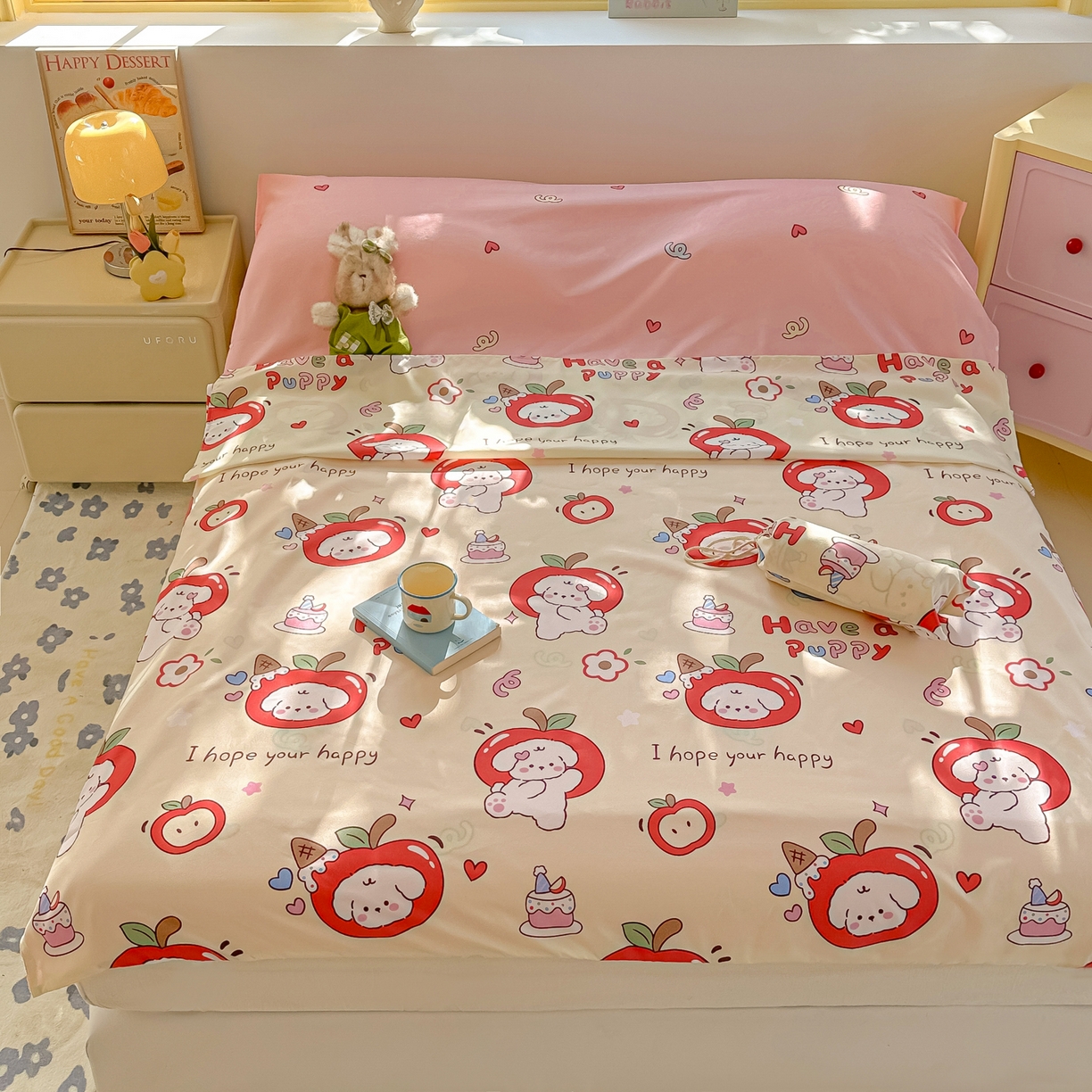 91家纺网 家纺一手货源 找家纺 柒星睡袋 2025新款新升级mini收纳袋印花系列隔脏睡袋 小苹果