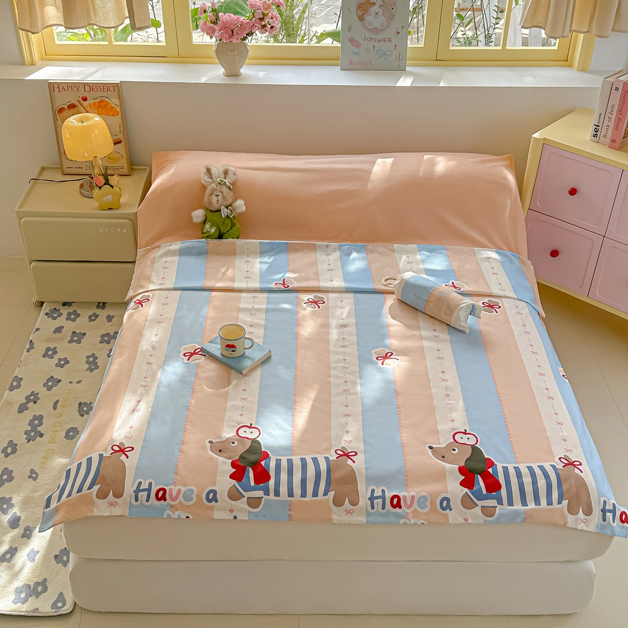 柒星睡袋 2025新款新升级mini收纳袋印花系列隔脏睡袋 海军小狗