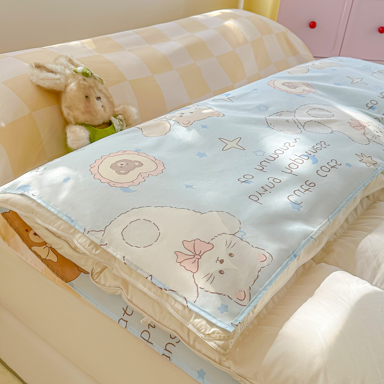 91家纺网 家纺一手货源 找家纺 柒星睡袋 2025新款新升级mini收纳袋印花系列隔脏睡袋 萌宠乐园