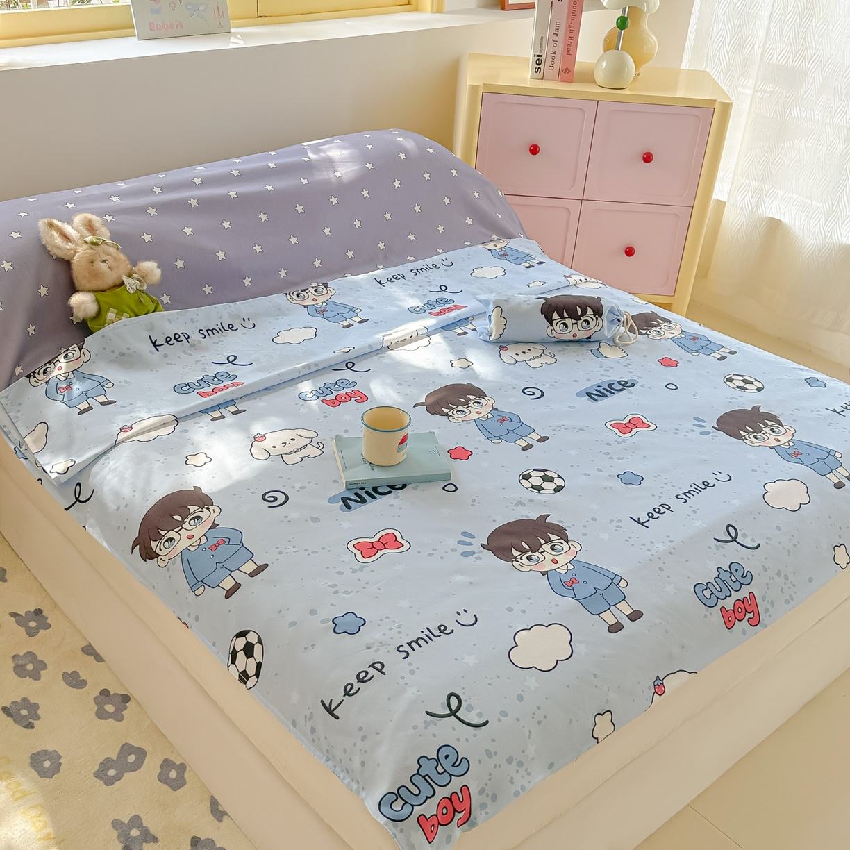 91家纺网 家纺一手货源 找家纺 柒星睡袋 2025新款新升级mini收纳袋印花系列隔脏睡袋 小小侦探