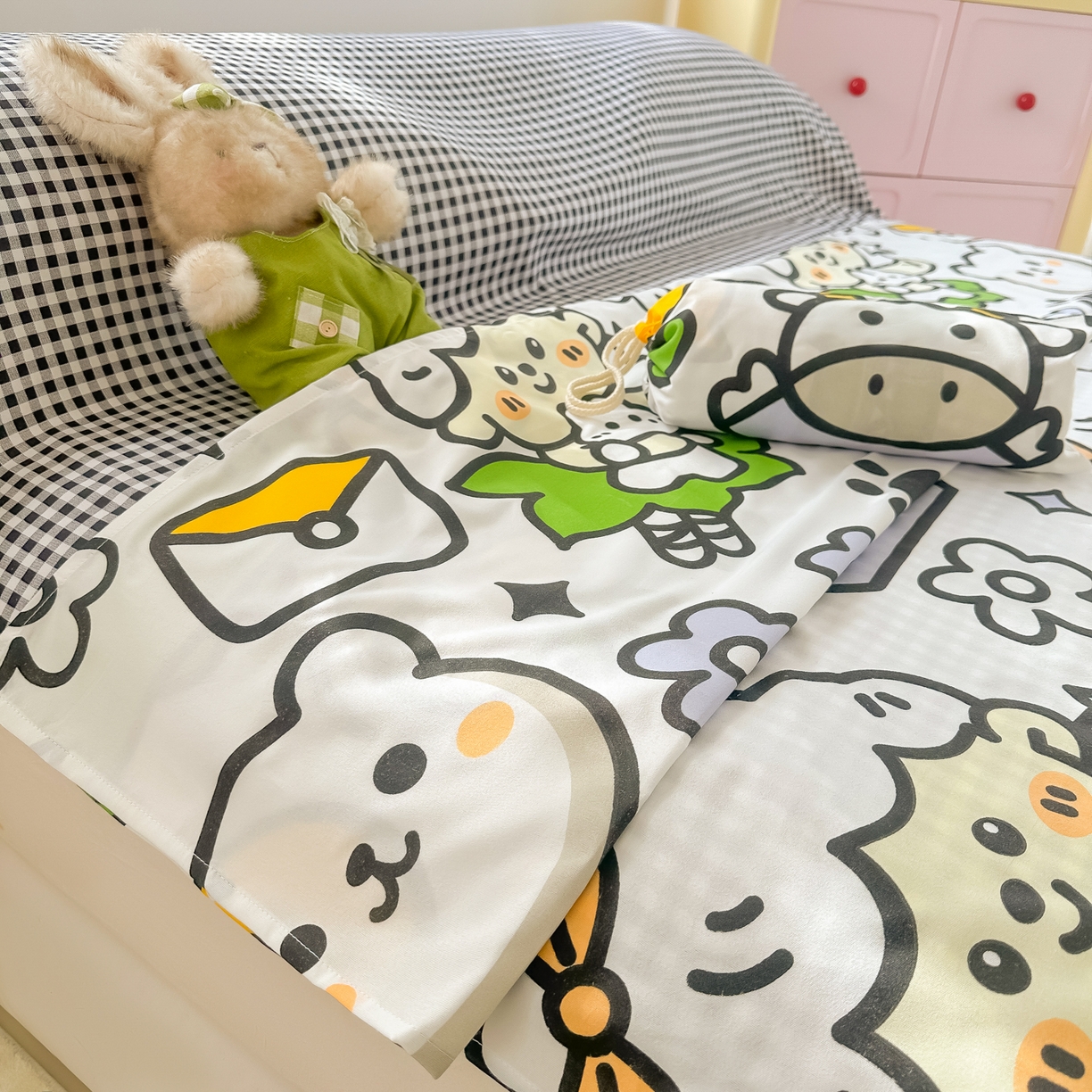 91家纺网 家纺一手货源 找家纺 柒星睡袋 2025新款新升级mini收纳袋印花系列隔脏睡袋 动物世界