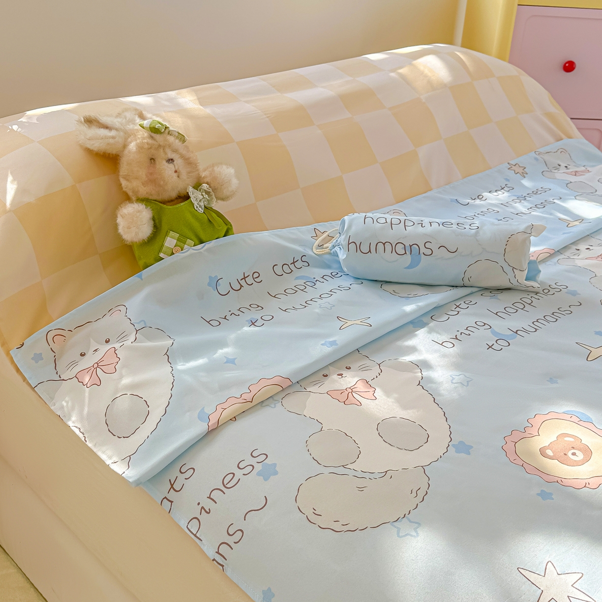 91家纺网 家纺一手货源 找家纺 柒星睡袋 2025新款新升级mini收纳袋印花系列隔脏睡袋 萌宠乐园