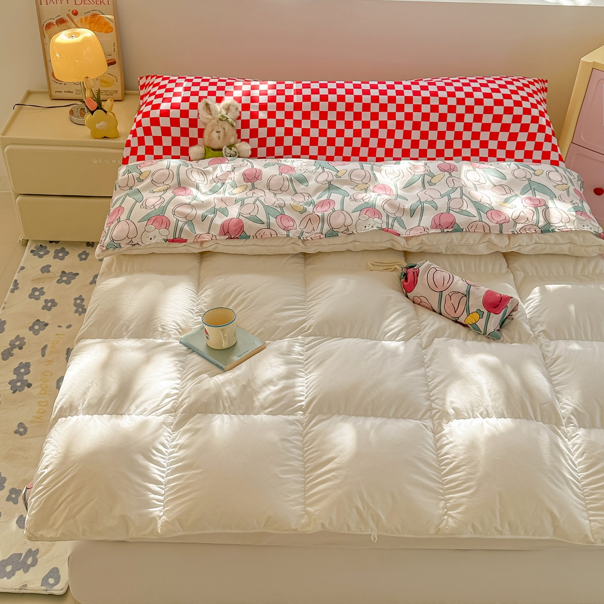 91家纺网 家纺一手货源 找家纺 柒星睡袋 2025新款新升级mini收纳袋印花系列隔脏睡袋 荷兰兔