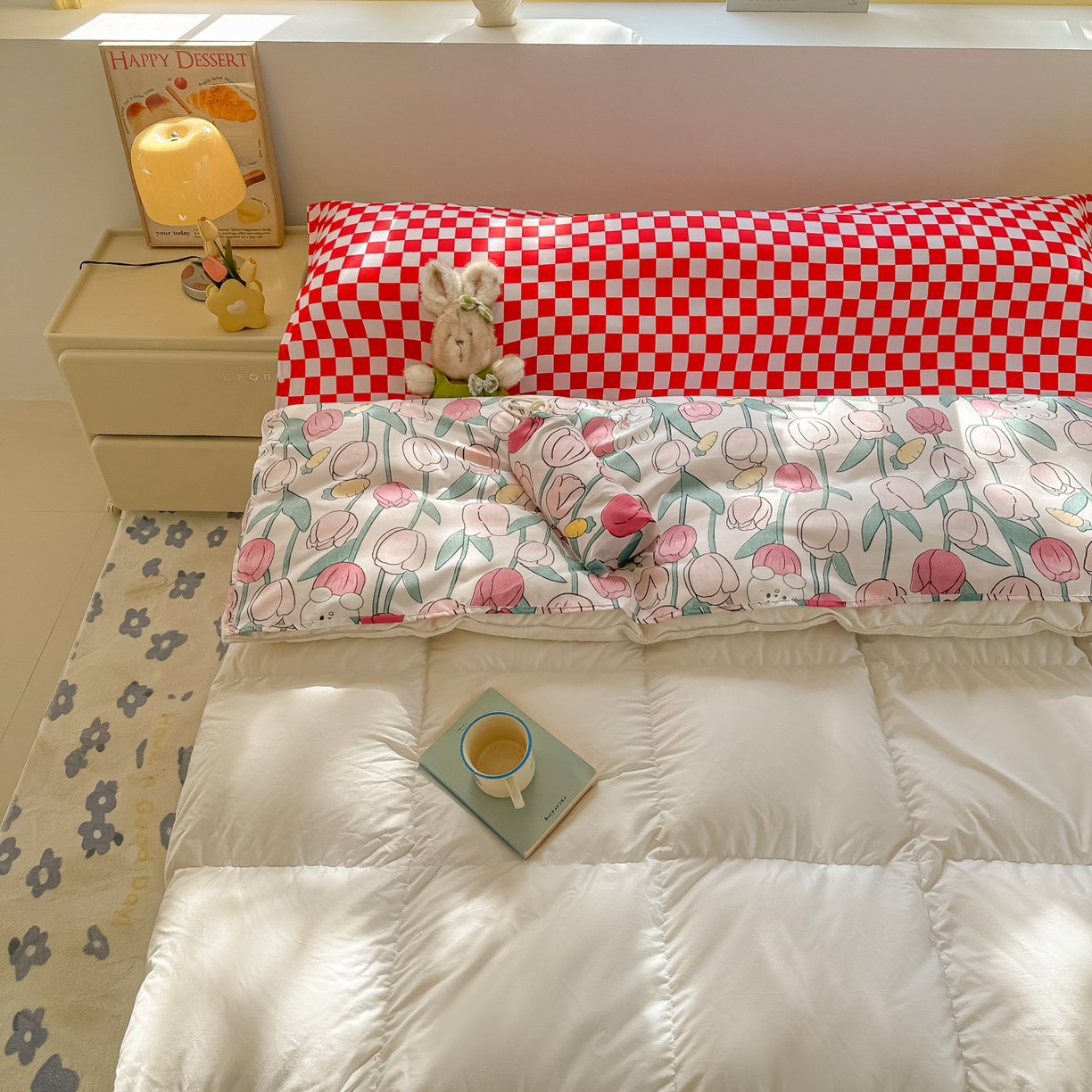 91家纺网 家纺一手货源 找家纺 柒星睡袋 2025新款新升级mini收纳袋印花系列隔脏睡袋 荷兰兔