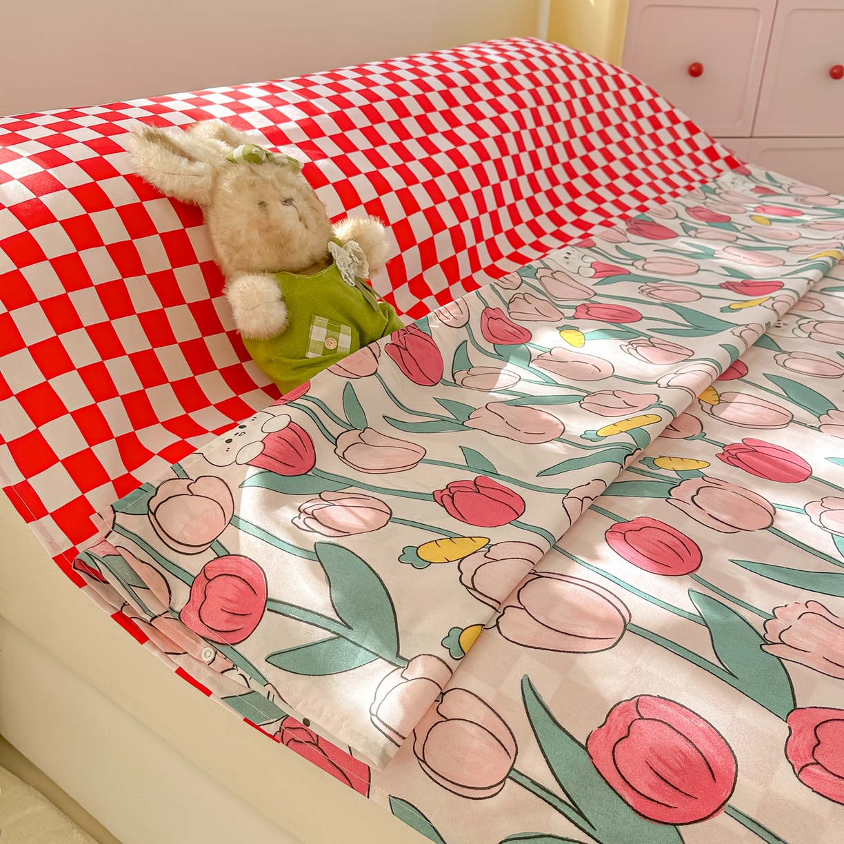 91家纺网 家纺一手货源 找家纺 柒星睡袋 2025新款新升级mini收纳袋印花系列隔脏睡袋 荷兰兔