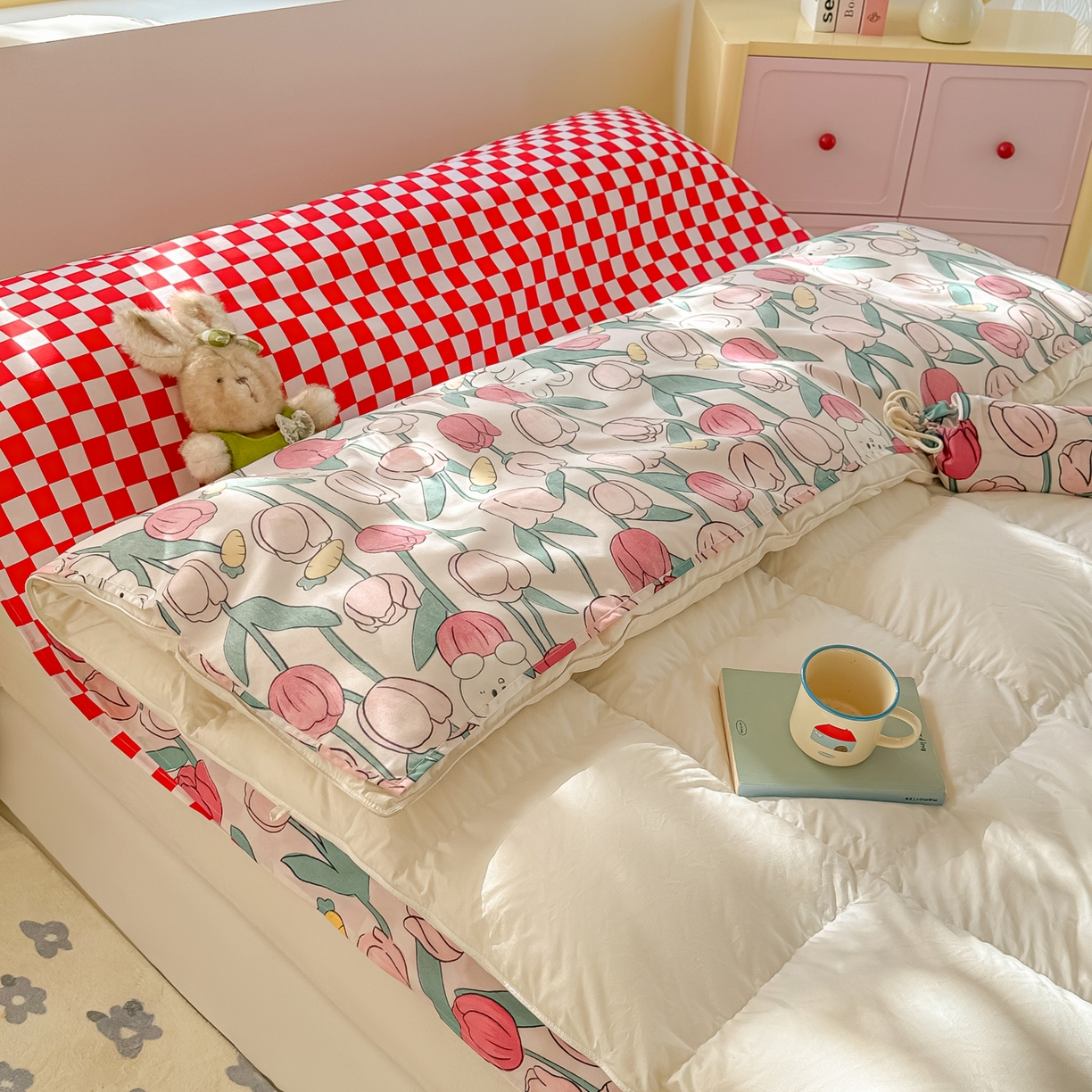 91家纺网 家纺一手货源 找家纺 柒星睡袋 2025新款新升级mini收纳袋印花系列隔脏睡袋 荷兰兔