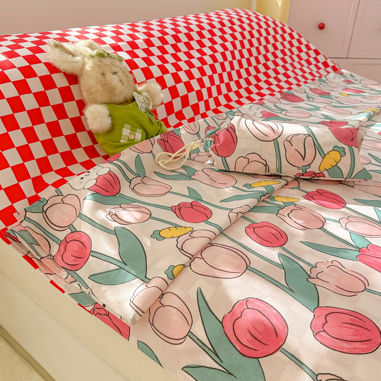 91家纺网 家纺一手货源 找家纺 柒星睡袋 2025新款新升级mini收纳袋印花系列隔脏睡袋 荷兰兔