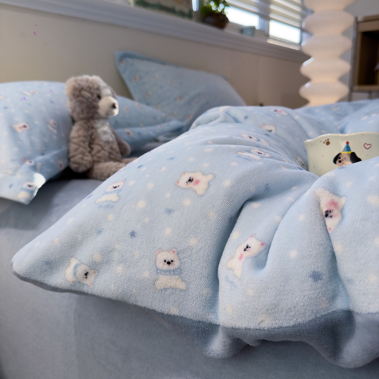 91家纺网 家纺一手货源 找家纺 慕尚家纺 2025新款高克重田园花卉类加厚牛奶绒3.5kg四件套 泡芙小狗