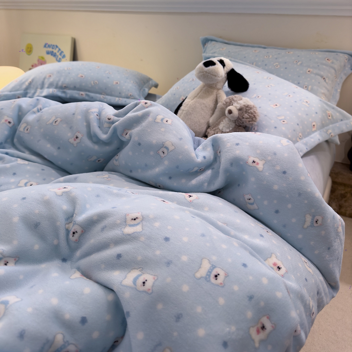 91家纺网 家纺一手货源 找家纺 慕尚家纺 2025新款高克重田园花卉类加厚牛奶绒3.5kg四件套 泡芙小狗