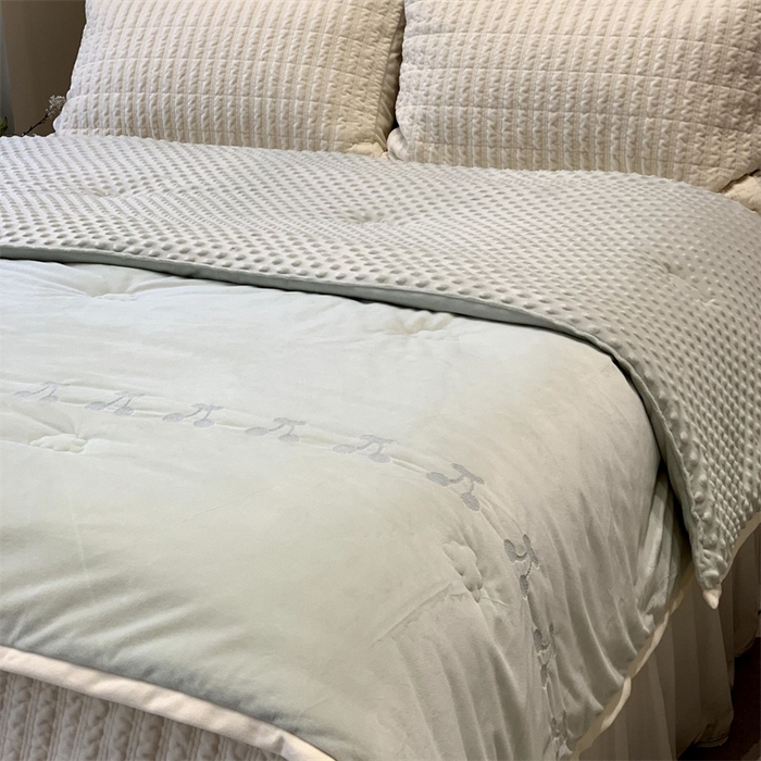 91家纺网 家纺一手货源 找家纺 汇庭 2025秋冬新款樱桃绒双人豆豆被系列 绿色