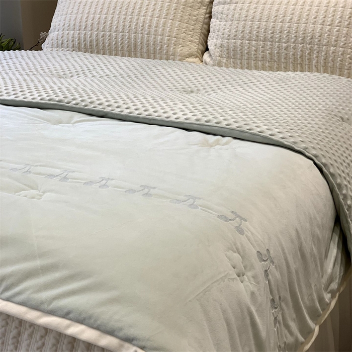 91家纺网 家纺一手货源 找家纺 汇庭 2025秋冬新款樱桃绒双人豆豆被系列 绿色