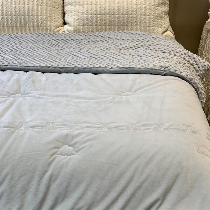 91家纺网 家纺一手货源 找家纺 汇庭 2025秋冬新款樱桃绒双人豆豆被系列 蓝色