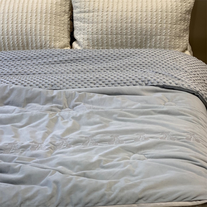 91家纺网 家纺一手货源 找家纺 汇庭 2025秋冬新款樱桃绒双人豆豆被系列 蓝色