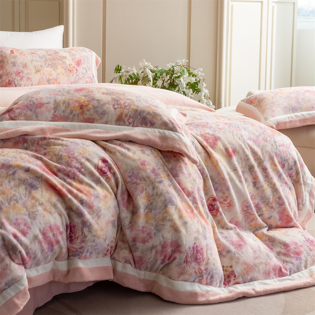 91家纺网 家纺一手货源 找家纺 （总）馨蕊 2025新款意大利进口雕花绒拼角工艺秋冬轻奢煦暖绒系列- 绒兰蔻 会员-10【券后控价298/318】