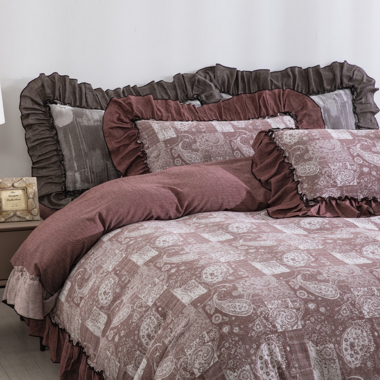 91家纺网 家纺一手货源 找家纺 （总）仰望棉麻双层纱供应链 2025新款韩系兰亭序中古风全棉色织提花四件套