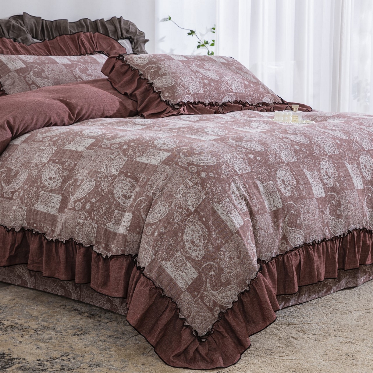 91家纺网 家纺一手货源 找家纺 （总）仰望棉麻双层纱供应链 2025新款韩系兰亭序中古风全棉色织提花四件套