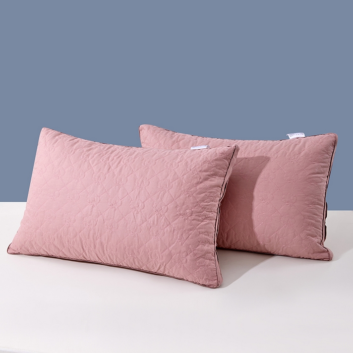 永乐枕芯 2025新款全棉斜纹棉花绗缝枕枕头枕芯 粉色低枕