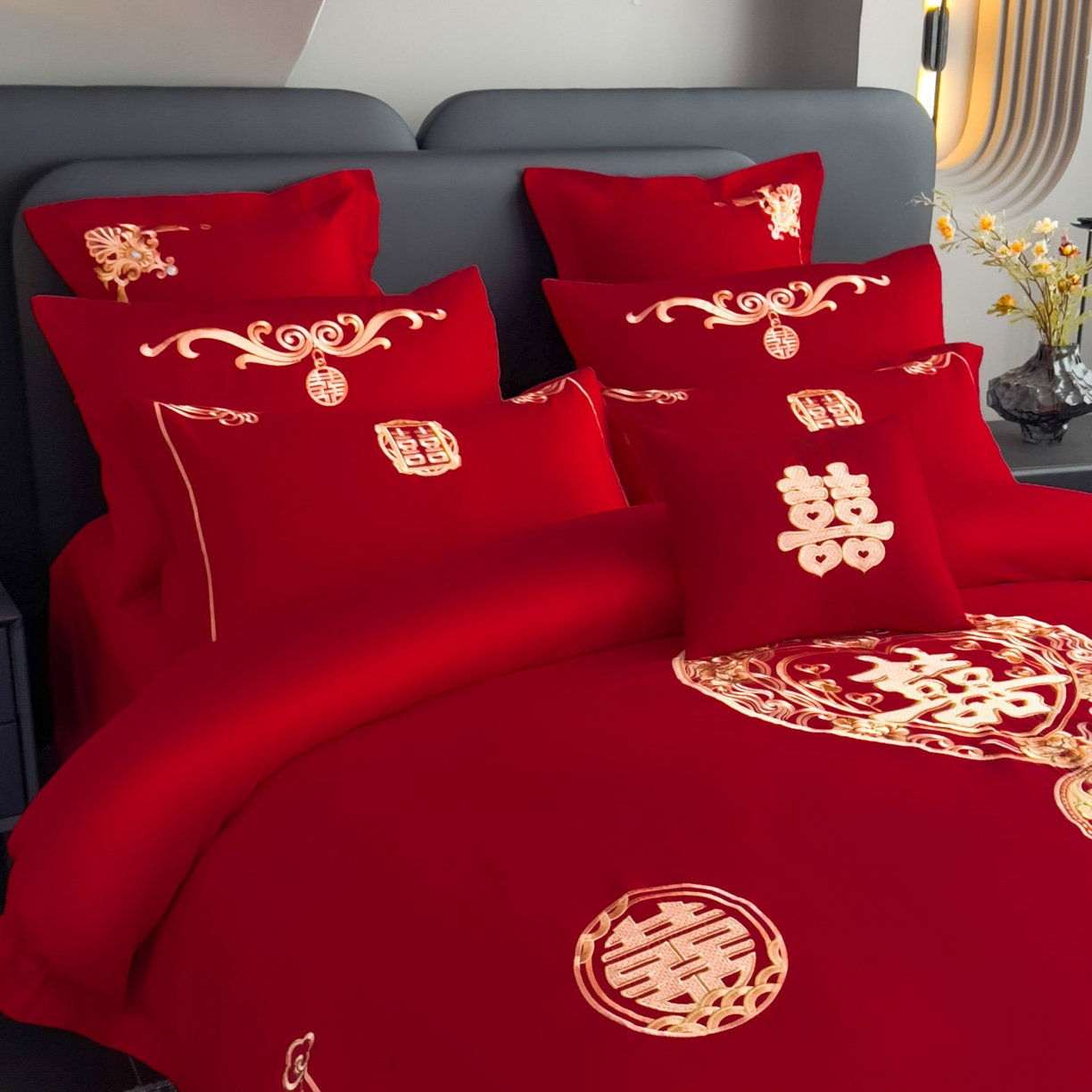 91家纺网 家纺一手货源 找家纺 （总）娇伊诗婚庆 2025新款刺绣工艺全棉婚庆四件套系列