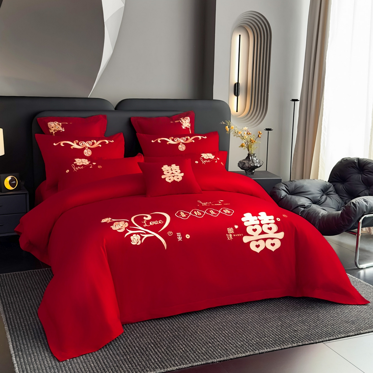 91家纺网 家纺一手货源 找家纺 娇伊诗婚庆 2025新款刺绣工艺全棉婚庆四件套系列 喜结良缘