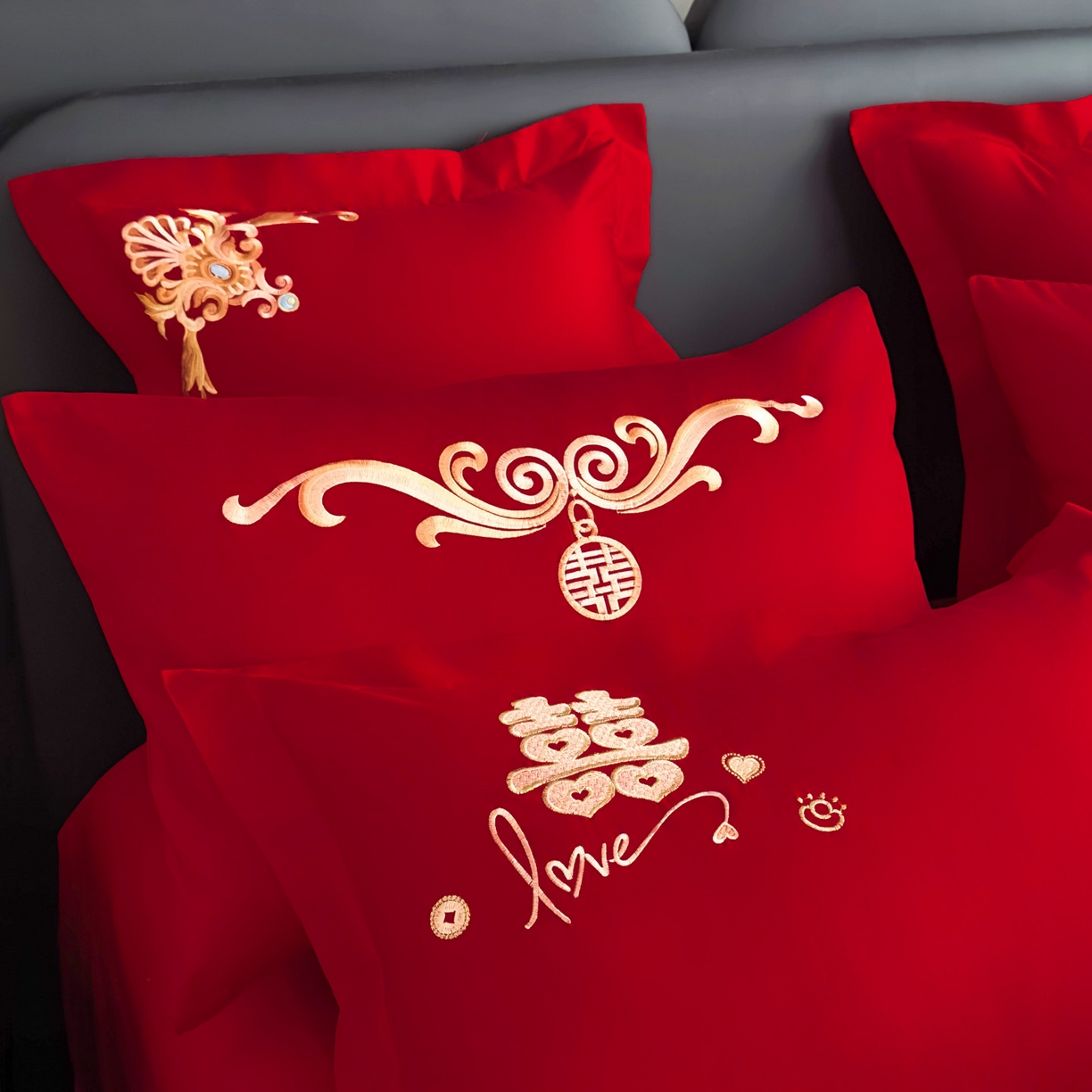 91家纺网 家纺一手货源 找家纺 娇伊诗婚庆 2025新款刺绣工艺全棉婚庆四件套系列 喜结良缘