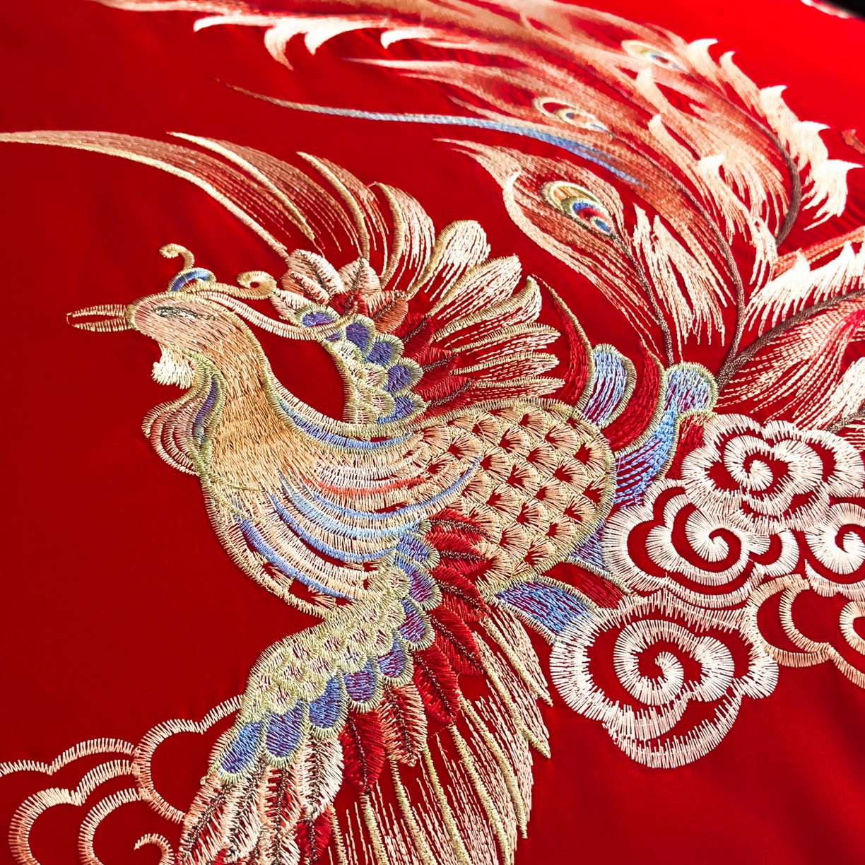 91家纺网 家纺一手货源 找家纺 娇伊诗婚庆 2025新款刺绣工艺全棉婚庆四件套系列 龙凤贺喜