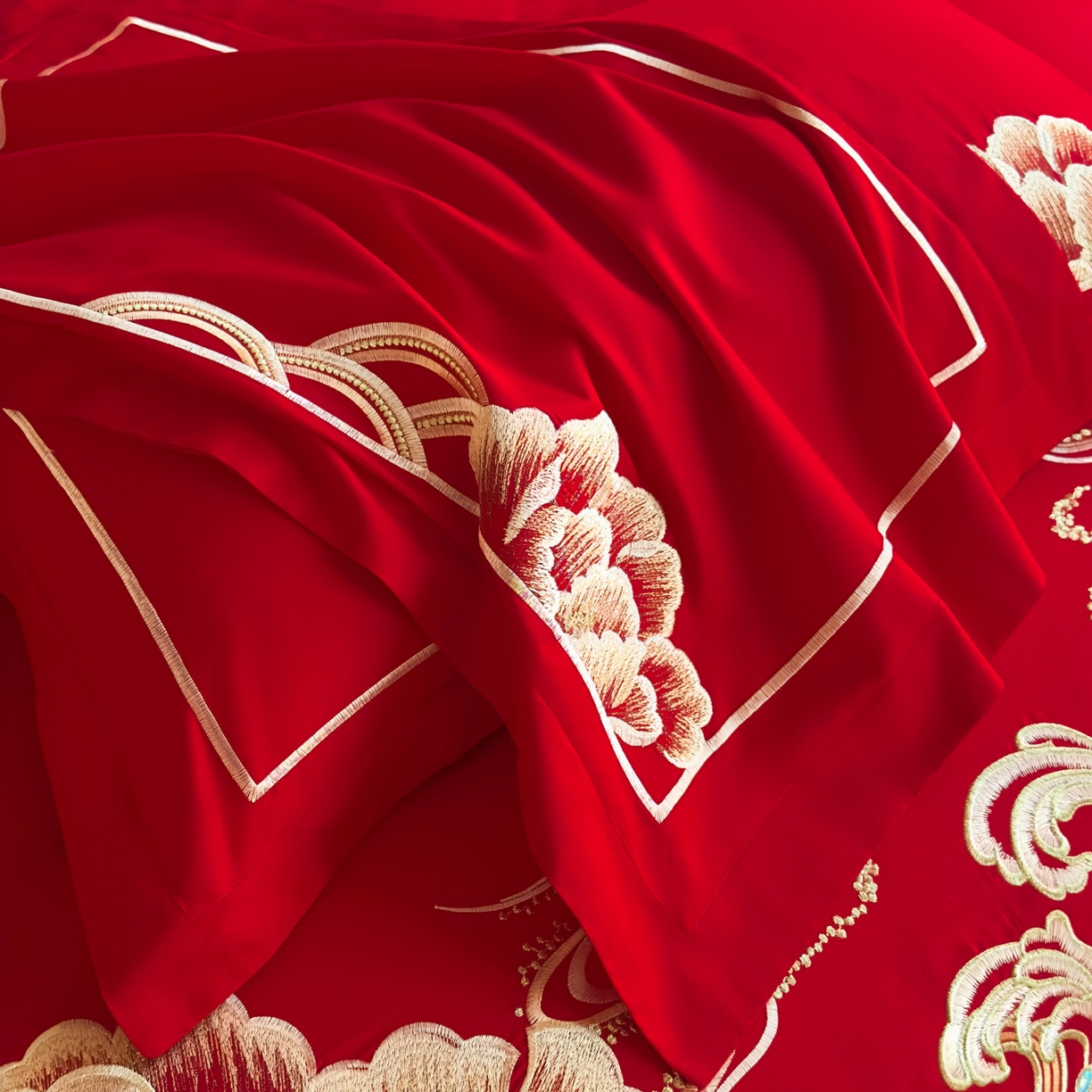 91家纺网 家纺一手货源 找家纺 娇伊诗婚庆 2025新款刺绣工艺全棉婚庆四件套系列 幸福美满金